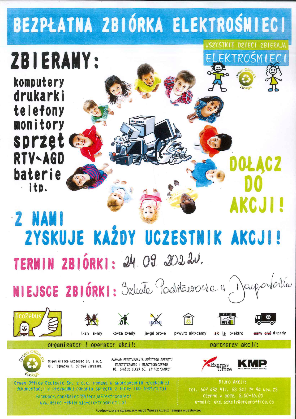 plakat informacyjny o projekcie Zbiórka elektrośmieci w Szkole w Dargosławiu
